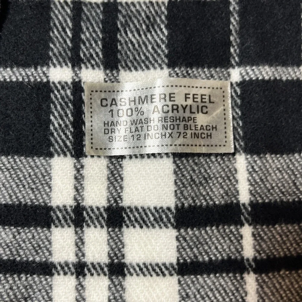 Cashmere Feel Black White Plaid Acrylic Scarf Very Soft Feels Like Real Cashmere
